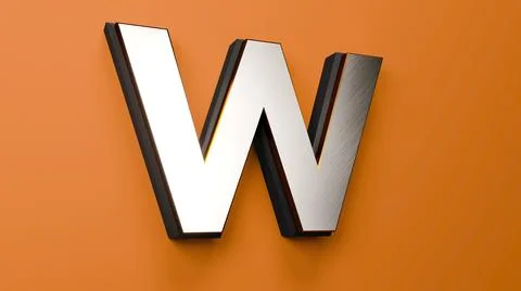 3d render of W Silver Gold and Black Font on Orange background. premium Alphabet Stockillustratie