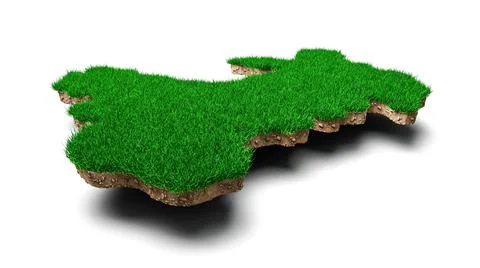 3D render of the Wales geological map with green grass and rock ground texture o Stock Illustration