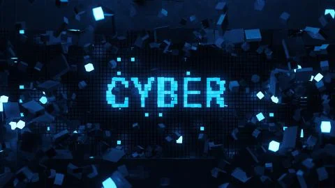 3d render of wall that breaks and show word connected with technology theme.  Illustrazione stock