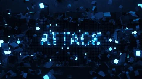 3d render of wall that breaks and show word connected with technology theme.  Stock Illustration