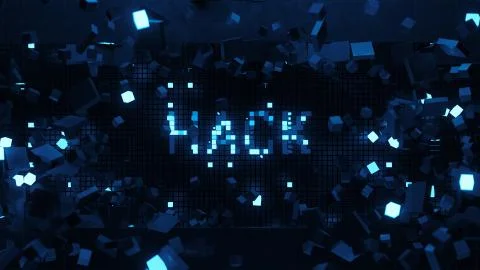 3d render of wall that breaks and show word connected with technology theme.  Illustrazione stock