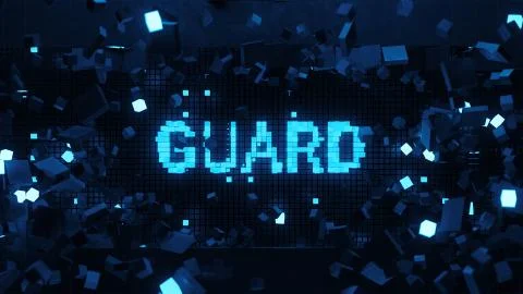 3d render of wall that breaks and show word connected with technology theme.  Illustrazione stock