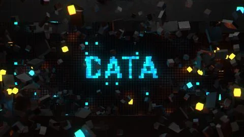 3d render of wall that breaks and show word connected with technology theme.  Illustrazione stock