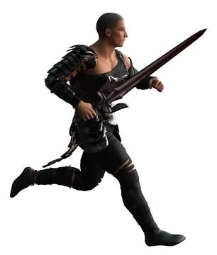 3D Render of Warrior with Sword in Battle Armor Stock Photos