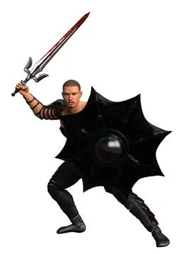 3D Render of Warrior with Sword in Battle Armor Stockfoto's