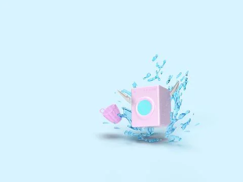 3d render. Washing machine repair. The washing machine takes off surrounded  Stock Photos