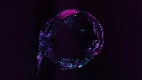 3D render of a water circle on the black background illuminated with a purple li Illustrazione stock