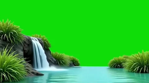 3D Render Waterfall and Pond Green Screen Background Loop Stock-Footage 335634013
