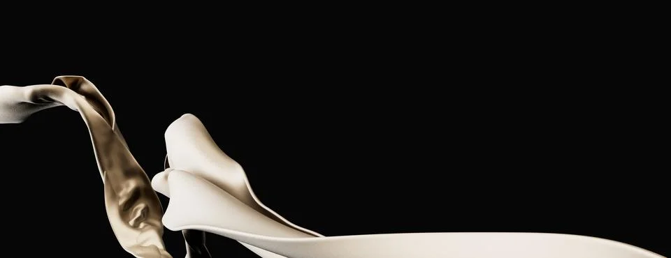 3d render wave Gold silk draped fabric on isolated black background. Smooth eleg Stock Illustration