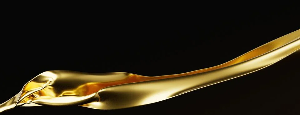 3d render wave Gold silk draped fabric on isolated black background. Smooth eleg Stock Illustration