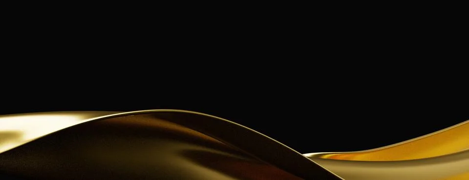 3d render wave Gold silk draped fabric on isolated black background. Smooth eleg Stock Illustration