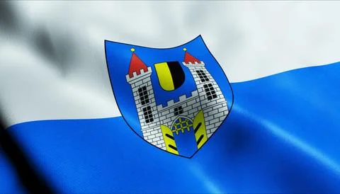 3D Render Waving Czech City Flag of Jicin Closeup View Stockillustratie