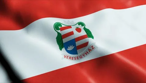 3D Render Waving Hungary City Flag of Veresegyhaz Closeup View Stockillustratie
