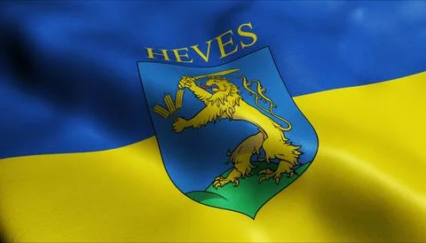 3D Render Waving Hungary City Flag of Heves Closeup View Stock Illustration