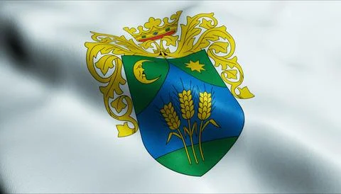 3D Render Waving Hungary City Flag of Aba Closeup View Stock Illustration