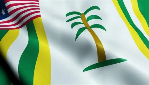 3D Render Waving Liberia County Flag of Grand Kru Closeup View Stock Illustration