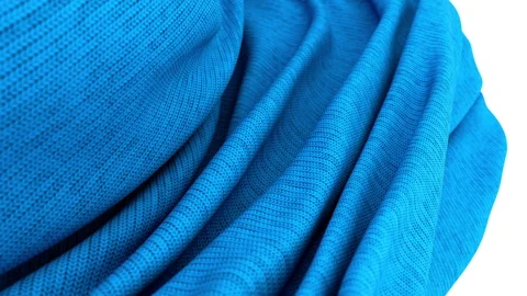 3D render of wavy in air blue knitted sweater fabric Stock Footage 262743887