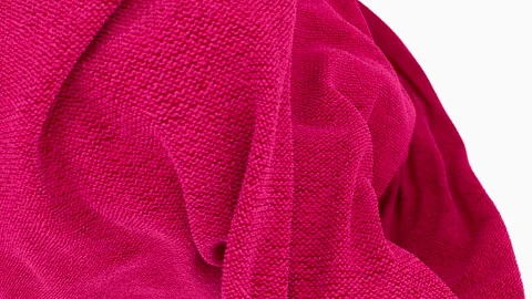 3D render of wavy in air pink terry towel on white background Stock Footage 258938489