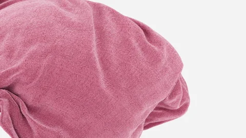 3D render of wavy in air pink textile fabric on white background Stock Footage 259840835