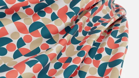 3D render of wavy in air tablecloth fabric with pattern on white background Stock Footage 259588768