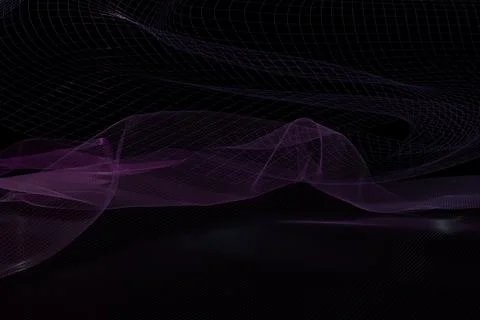 3d render of wavy purple mesh and gloging light in low key image イラスト素材