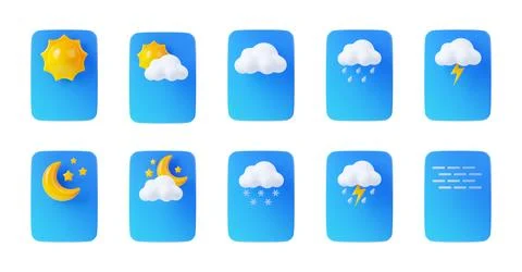 3D render weather app icons, interface elements Stock Illustration