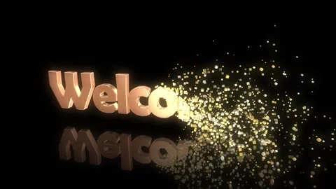 3D render of welcome text with golden particles dissolving creating elegant Stock Footage 334448039