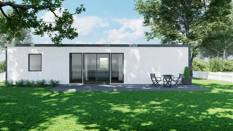 3d render of a well-maintained house with a landscape. 스톡 일러스트