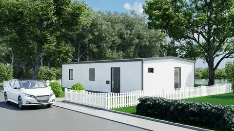 3d render of a well-maintained house with a landscape. Illustrazione stock