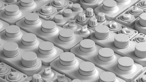 3d render white abstract tech background with random rotated switch panels. D Stock Illustration