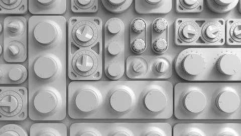 3d render white abstract tech background with random rotated switch panels. D Stock Illustration