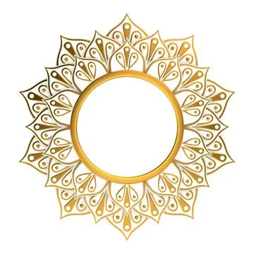 3d render white and gold abstract frame. Golden mandala isolated on white. Stock Illustration