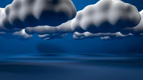 3d render of white and gray clouds floating in empty blue studio. Beautiful Illustrazione stock