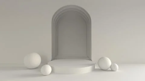 3D render for white arch background stand mockup for premium product 库存照片