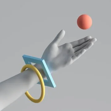 3d render white artificial hand with colorful geometric bracelets. Stock Illustration