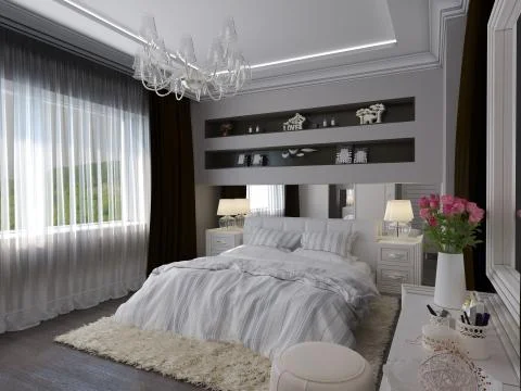3D render of a white bedroom in classical style Stock Illustration