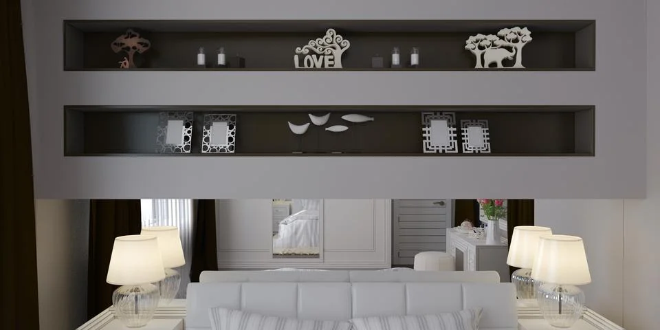 3D render of a white bedroom in classical style Stock Illustration