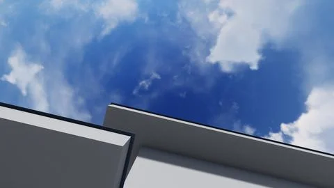 3d render of white building with blue sky and white clouds background Stock Illustration