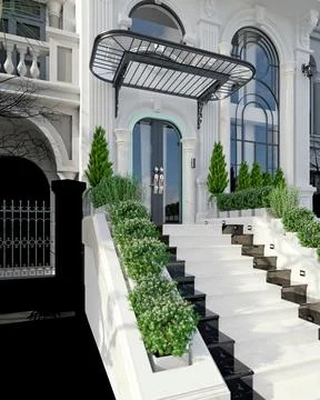 3d render white buildings in city Ilustración de archivo