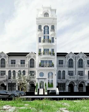 3d render white buildings in city Stock Illustration