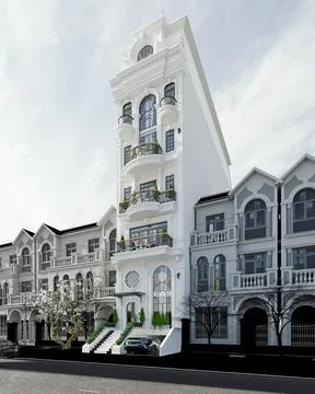 3d render white buildings in city Ilustración de archivo