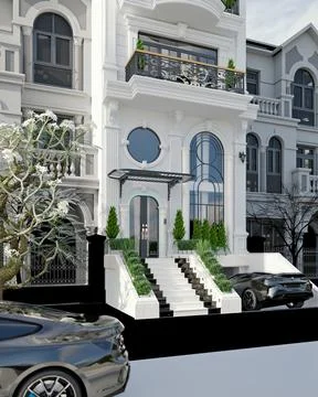 3d render white buildings in city Ilustración de archivo