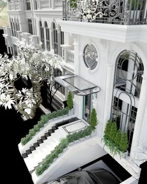 3d render white buildings in city Ilustración de archivo