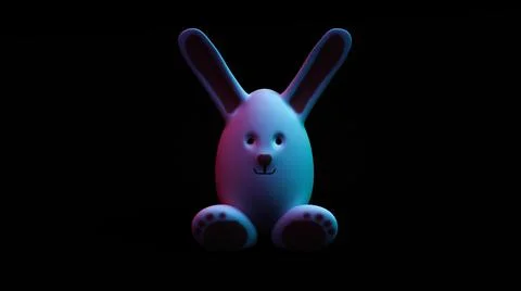 3d render white bunny face easter egg rabbit with long ear on black backgroun Stock Illustration