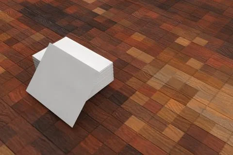 3d render of white business card stack mockup on checkered pattern matte wooden Stock Illustration