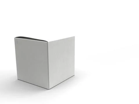 3d render of a white cardboard box for blank packaging product mockup in white Illustrazione stock