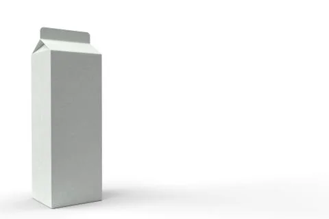 3d render of a white cardboard drinking carton tetra pack mock up in white Stock Illustration