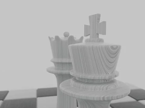 3D render of white chess pieces on a board Illustrazione stock