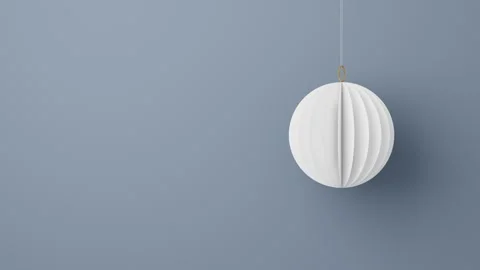 3D render of white Christmas paper ball on light grey background Stock Footage 293058027