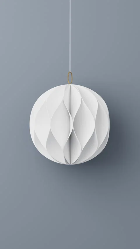 3D render of white Christmas paper ball on light grey background, Stock Footage 320228438